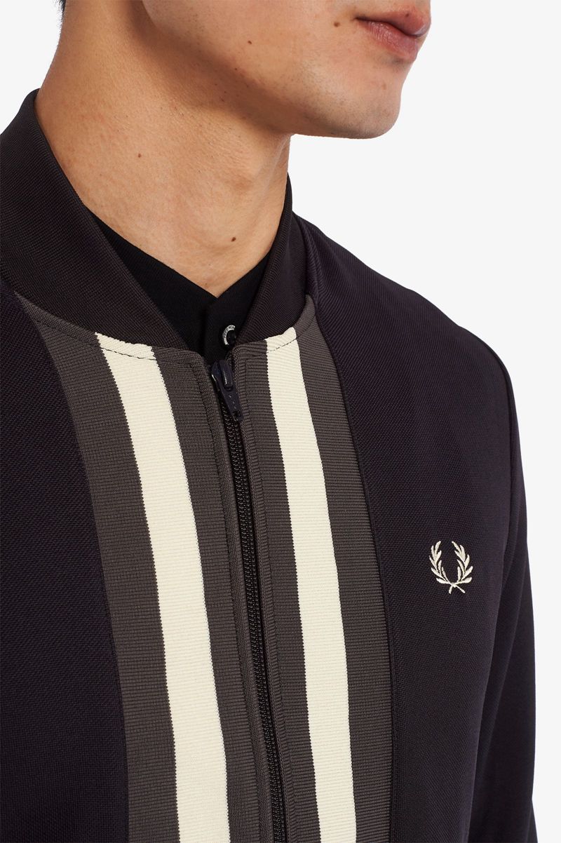 Men's Fred Perry Striped Panel Track Jackets Navy | 9435087-TG