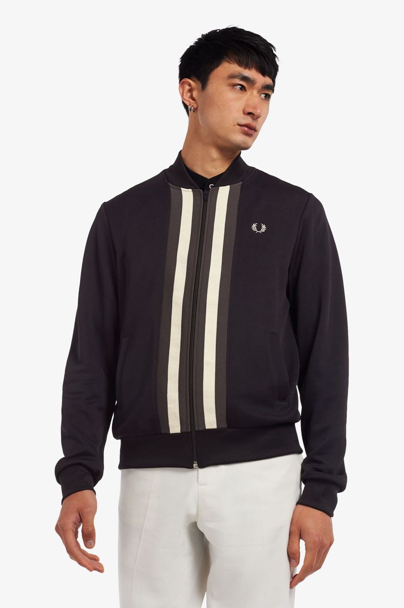 Men\'s Fred Perry Striped Panel Track Jackets Navy | 9435087-TG