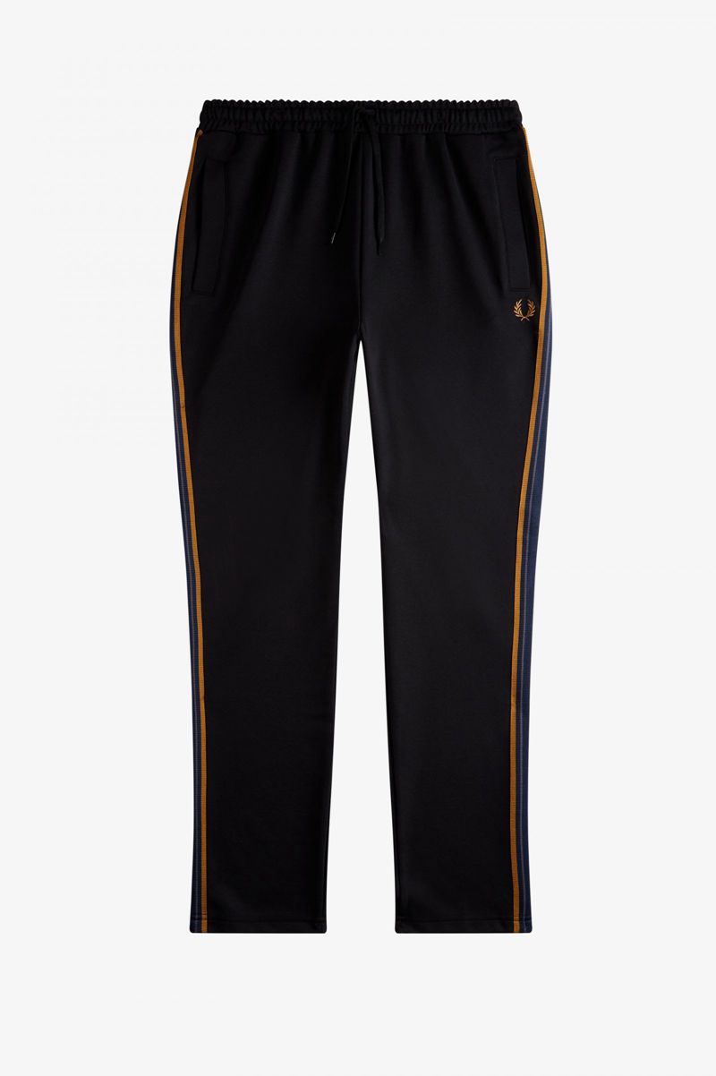 Men's Fred Perry Striped Tape Track Pants Black | 2483615-IO