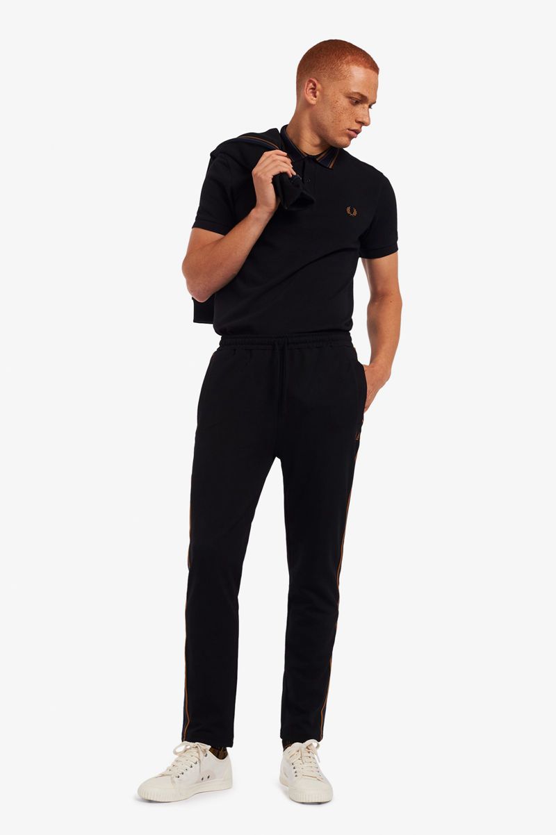 Men's Fred Perry Striped Tape Track Pants Black | 2483615-IO