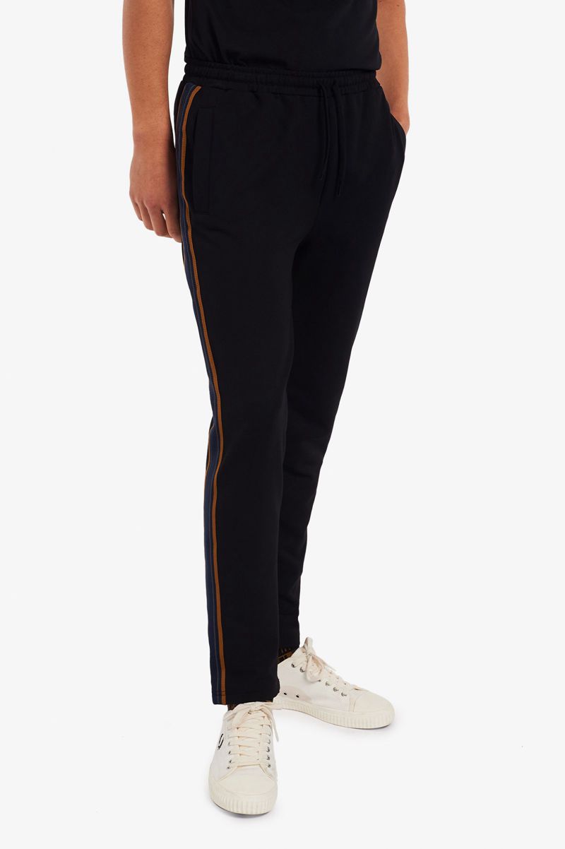 Men\'s Fred Perry Striped Tape Track Pants Black | 2483615-IO