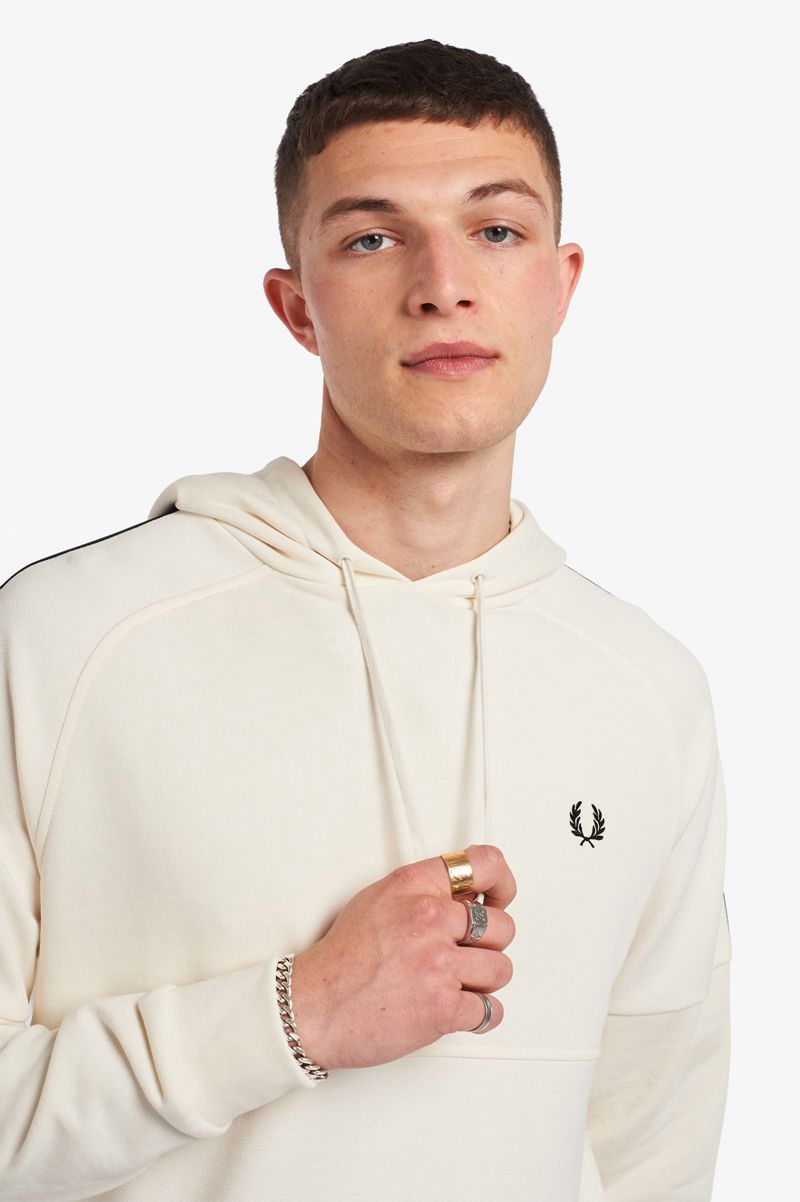 Men's Fred Perry Taped Hooded Sweatshirts White | 7480926-GM