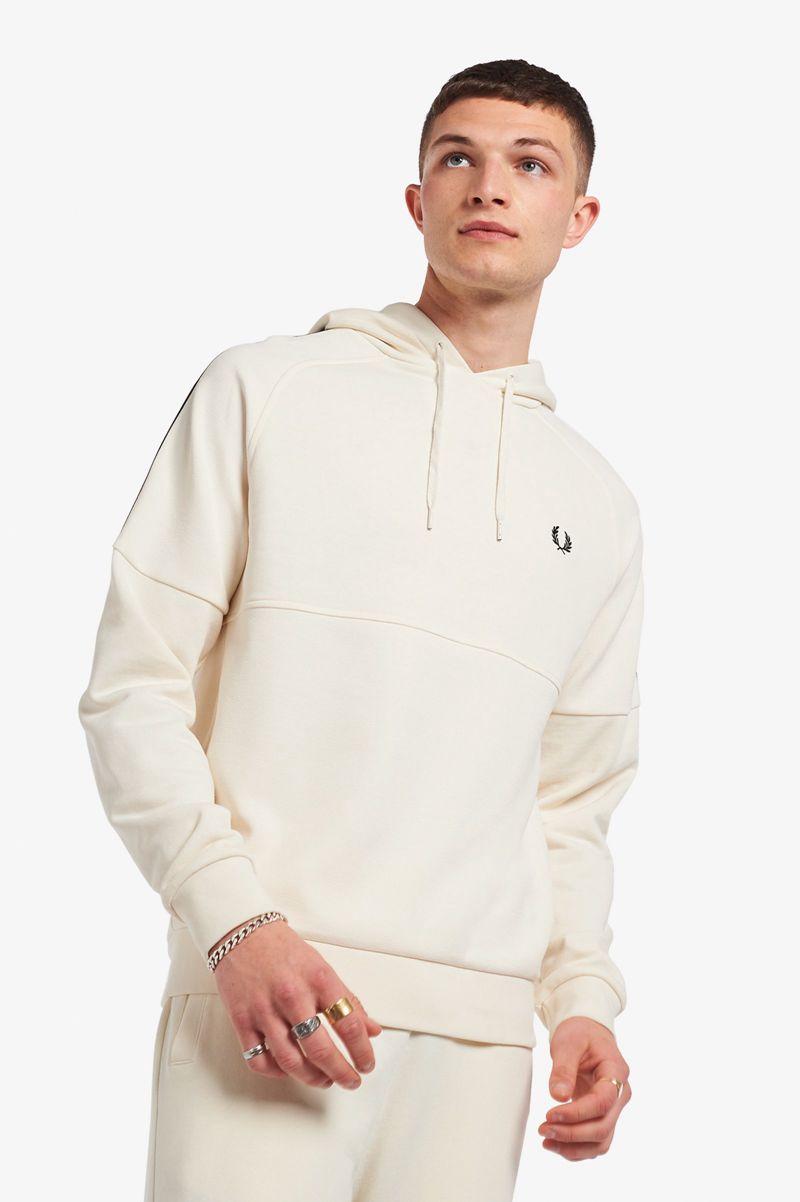 Men\'s Fred Perry Taped Hooded Sweatshirts White | 7480926-GM