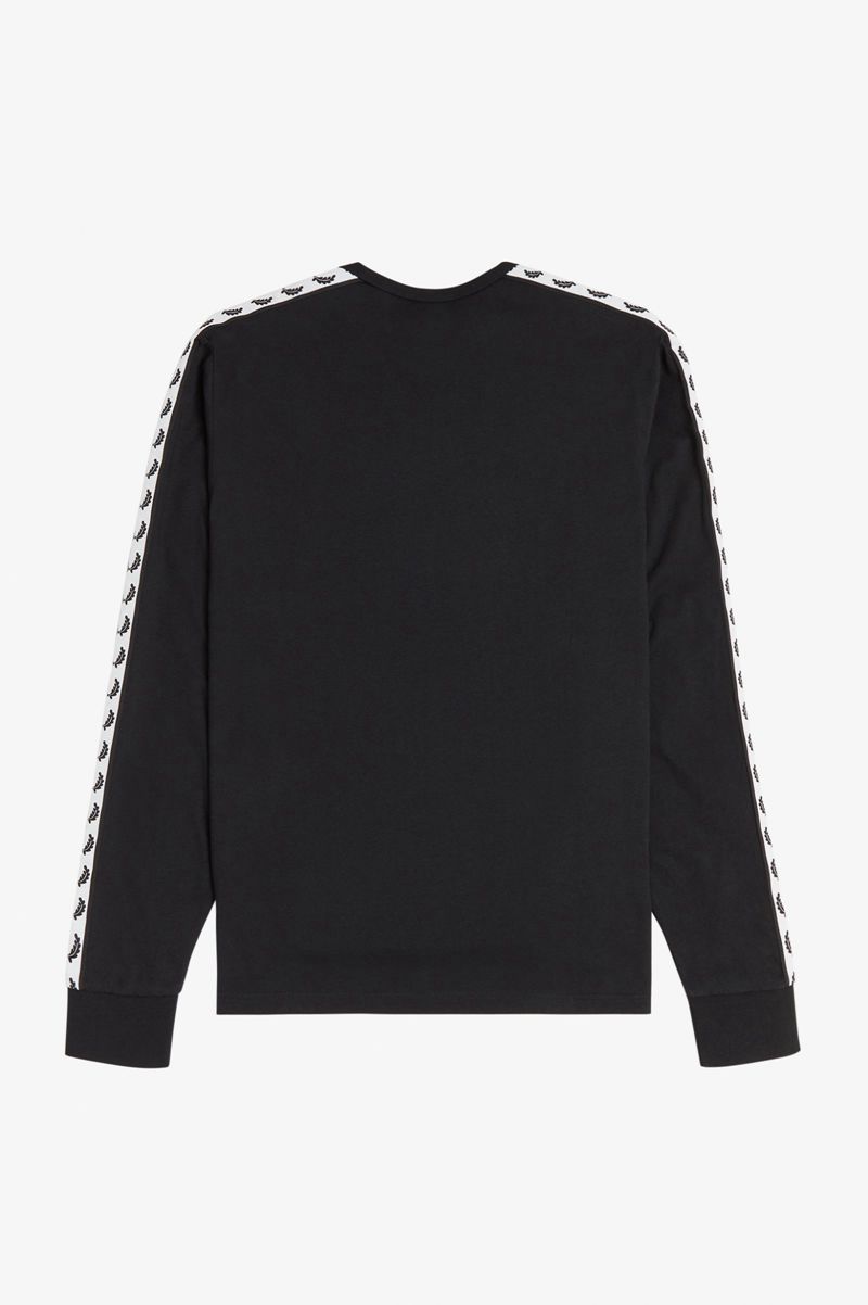 Men's Fred Perry Taped Long Sleeve T-Shirts Black | 7340261-KM