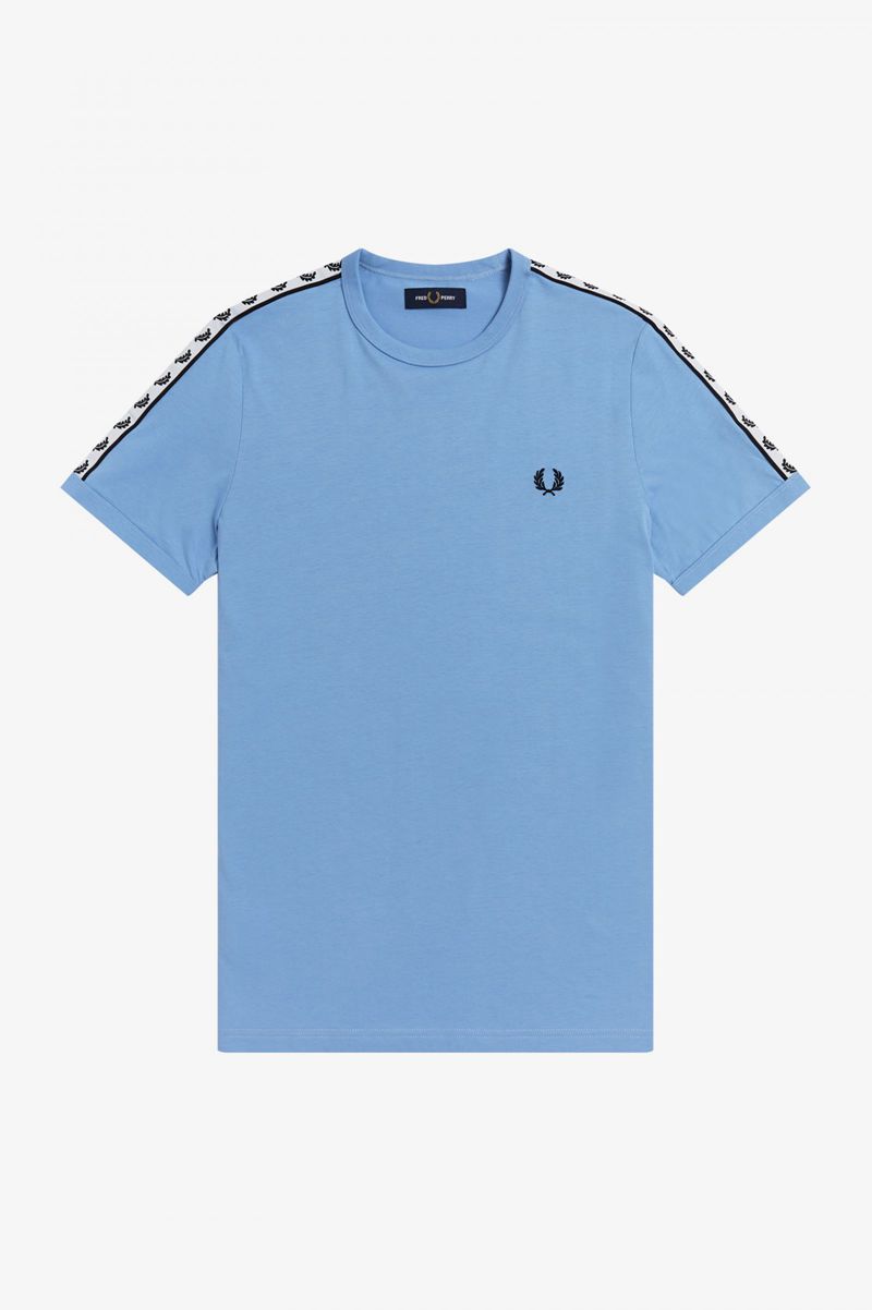 Men's Fred Perry Taped Ringer T-Shirts Blue | 2650783-JM