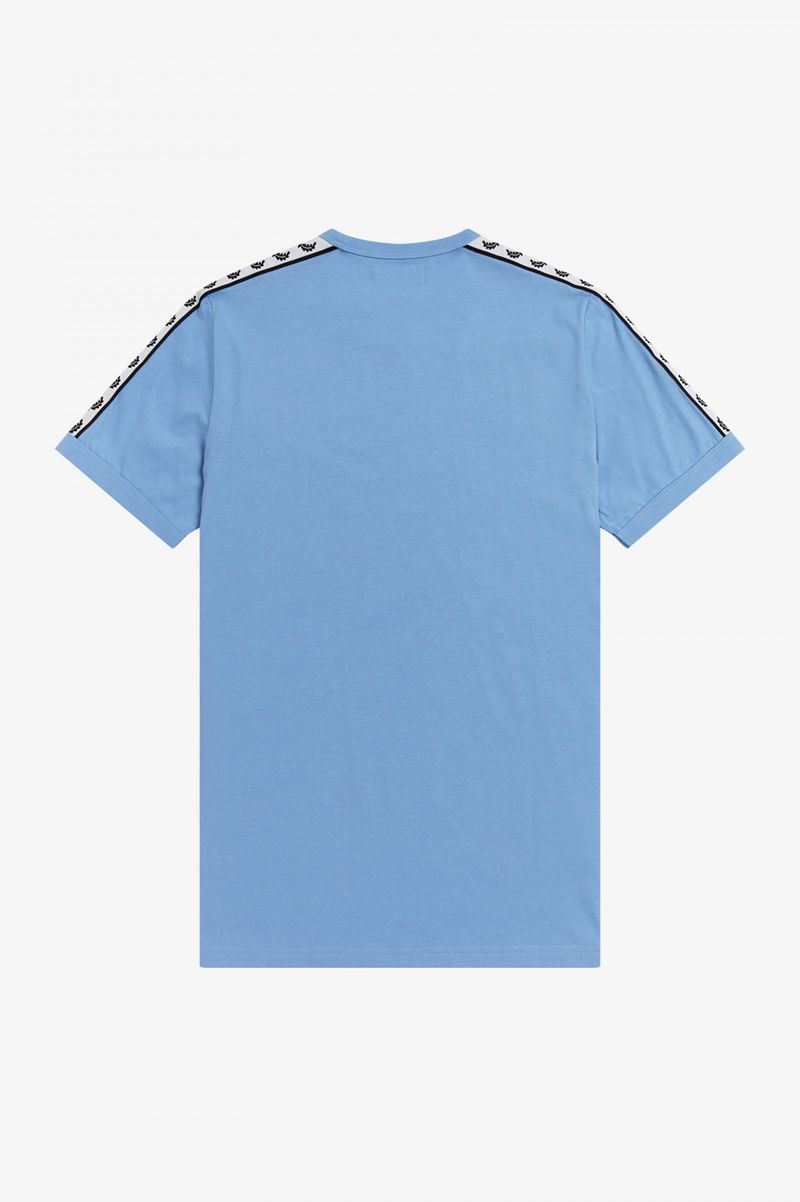 Men's Fred Perry Taped Ringer T-Shirts Blue | 2650783-JM