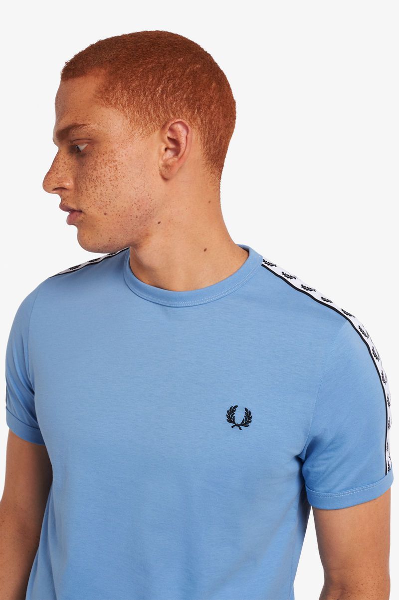 Men's Fred Perry Taped Ringer T-Shirts Blue | 2650783-JM