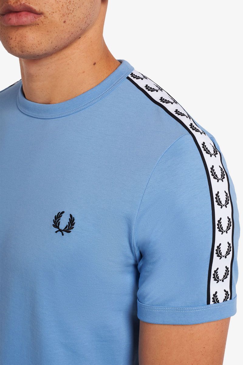 Men's Fred Perry Taped Ringer T-Shirts Blue | 2650783-JM