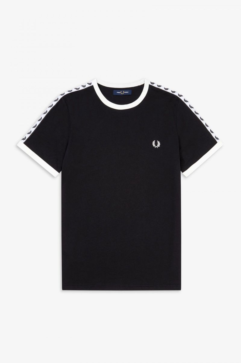 Men's Fred Perry Taped Ringer T-Shirts Black | 5387260-ZE