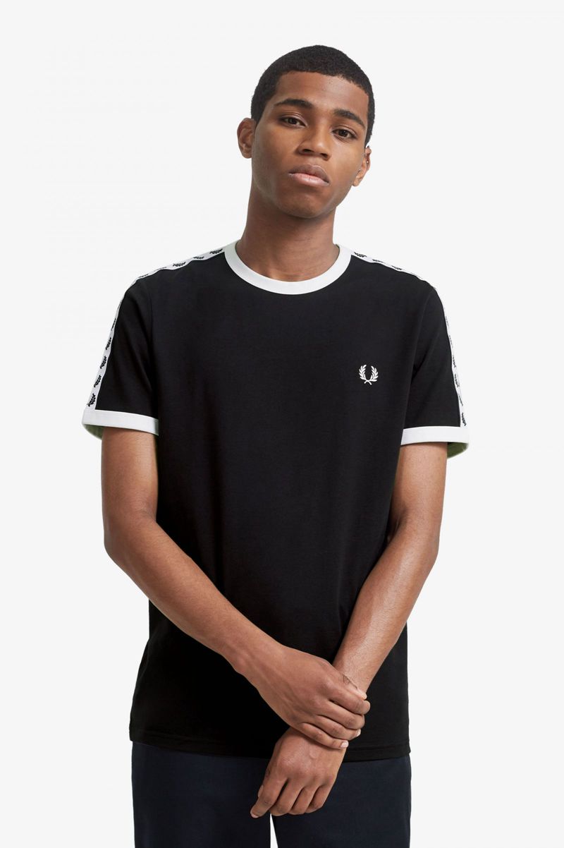 Men's Fred Perry Taped Ringer T-Shirts Black | 5387260-ZE