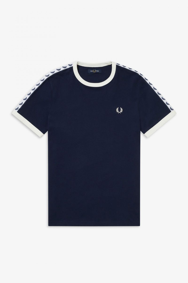 Men's Fred Perry Taped Ringer T-Shirts Dark Grey Blue | 3069815-KE