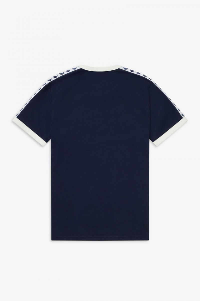 Men's Fred Perry Taped Ringer T-Shirts Dark Grey Blue | 3069815-KE