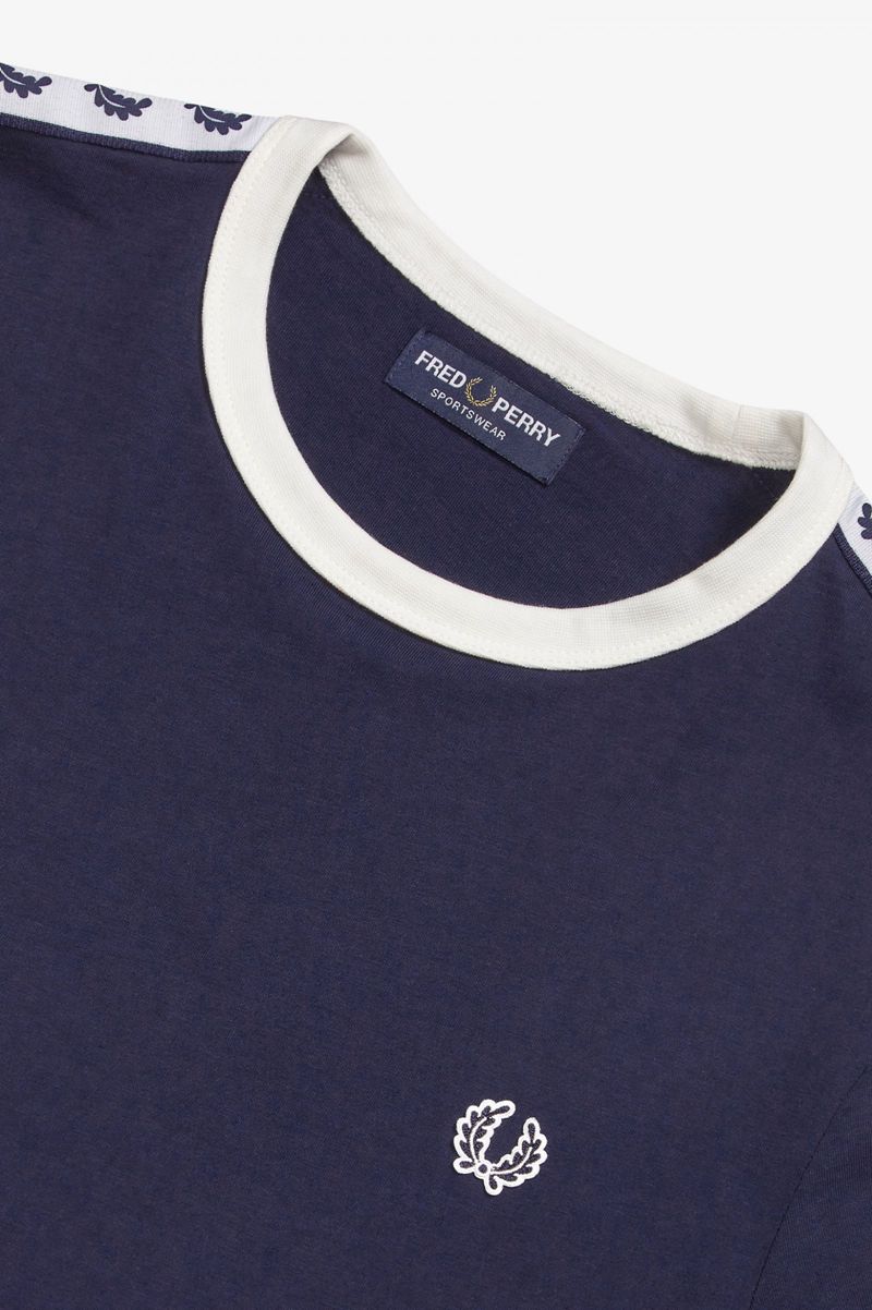 Men's Fred Perry Taped Ringer T-Shirts Dark Grey Blue | 3069815-KE