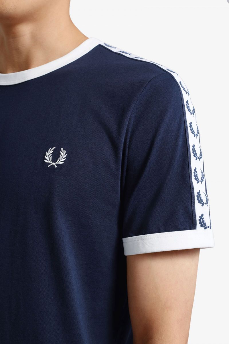 Men's Fred Perry Taped Ringer T-Shirts Dark Grey Blue | 3069815-KE