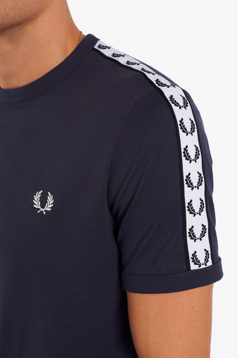 Men's Fred Perry Taped Ringer T-Shirts Deep Grey | 4502639-ZB