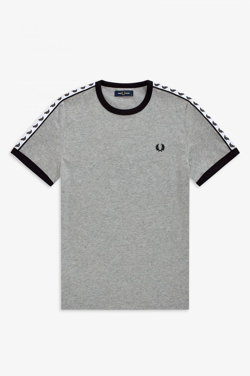 Men's Fred Perry Taped Ringer T-Shirts Grey | 0839415-MT