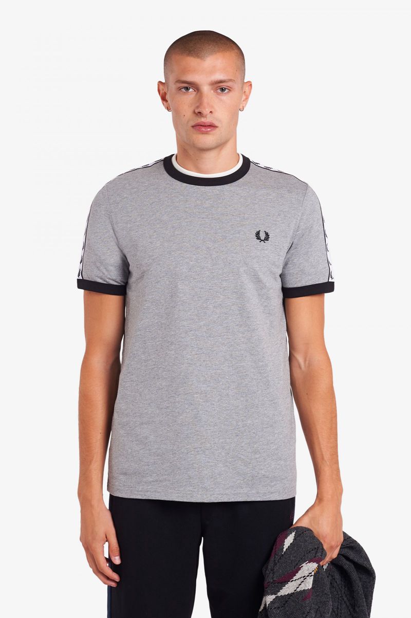 Men's Fred Perry Taped Ringer T-Shirts Grey | 0839415-MT