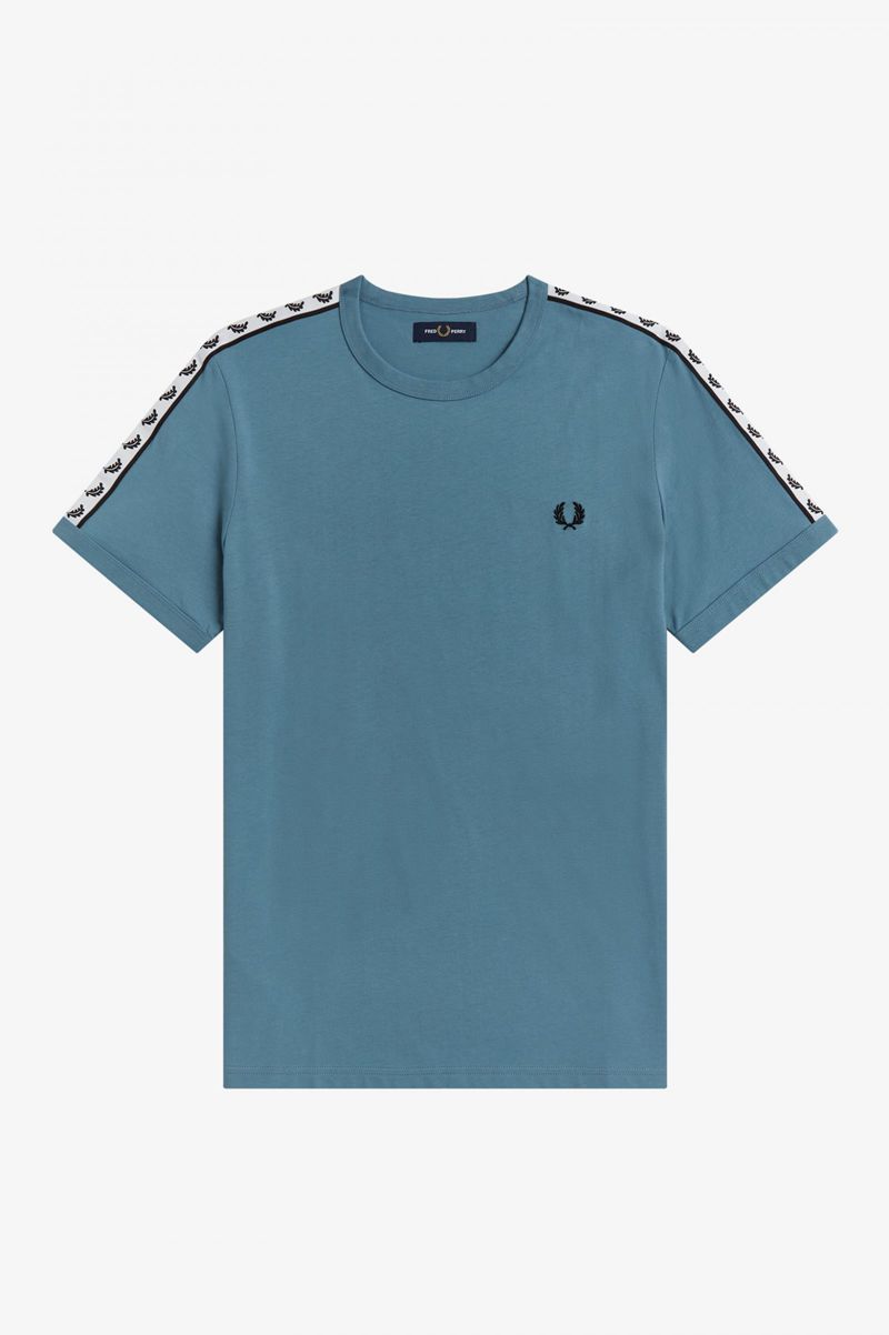 Men's Fred Perry Taped Ringer T-Shirts Grey Blue | 2538619-KO