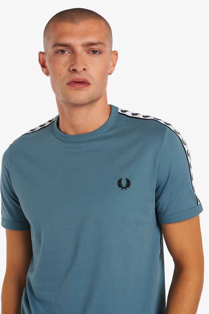 Men's Fred Perry Taped Ringer T-Shirts Grey Blue | 2538619-KO