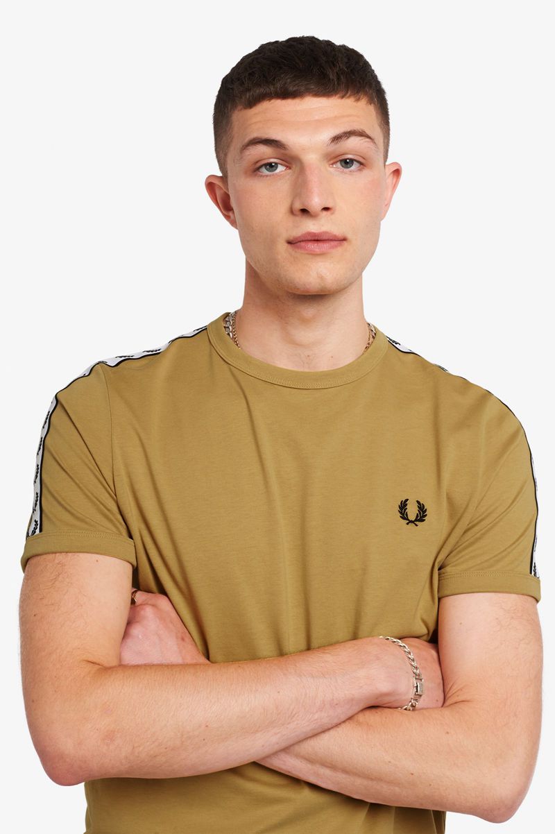 Men's Fred Perry Taped Ringer T-Shirts Grey | 4861397-JT