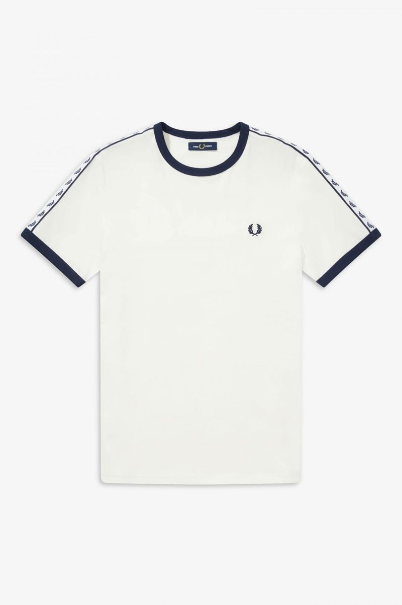 Men's Fred Perry Taped Ringer T-Shirts White | 1839260-KJ