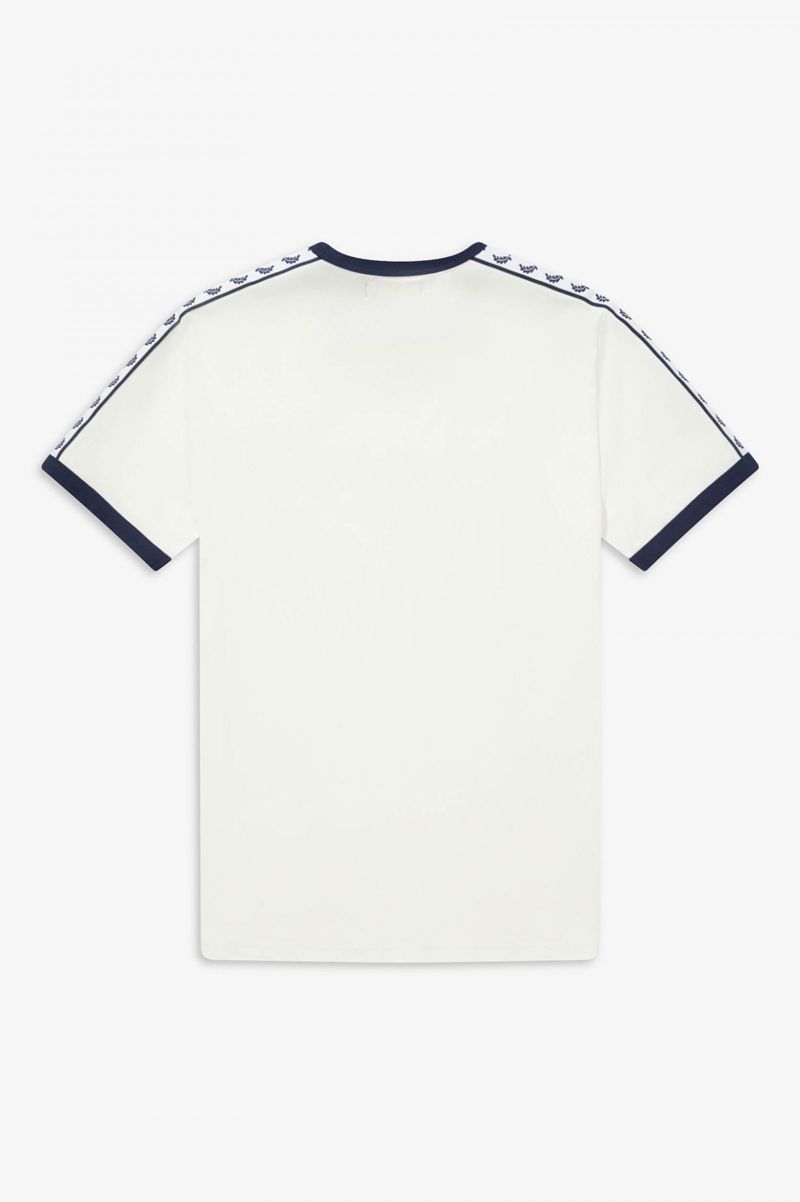 Men's Fred Perry Taped Ringer T-Shirts White | 1839260-KJ