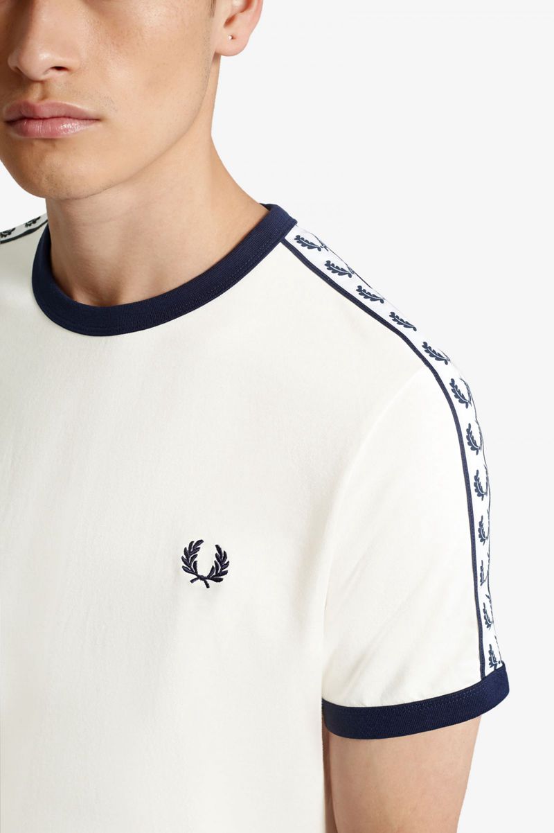 Men's Fred Perry Taped Ringer T-Shirts White | 1839260-KJ