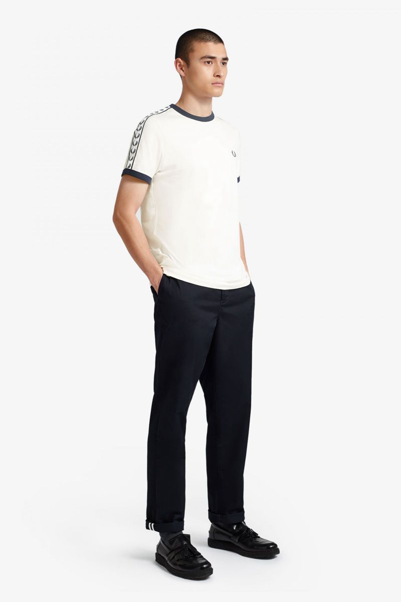 Men's Fred Perry Taped Ringer T-Shirts White | 1839260-KJ