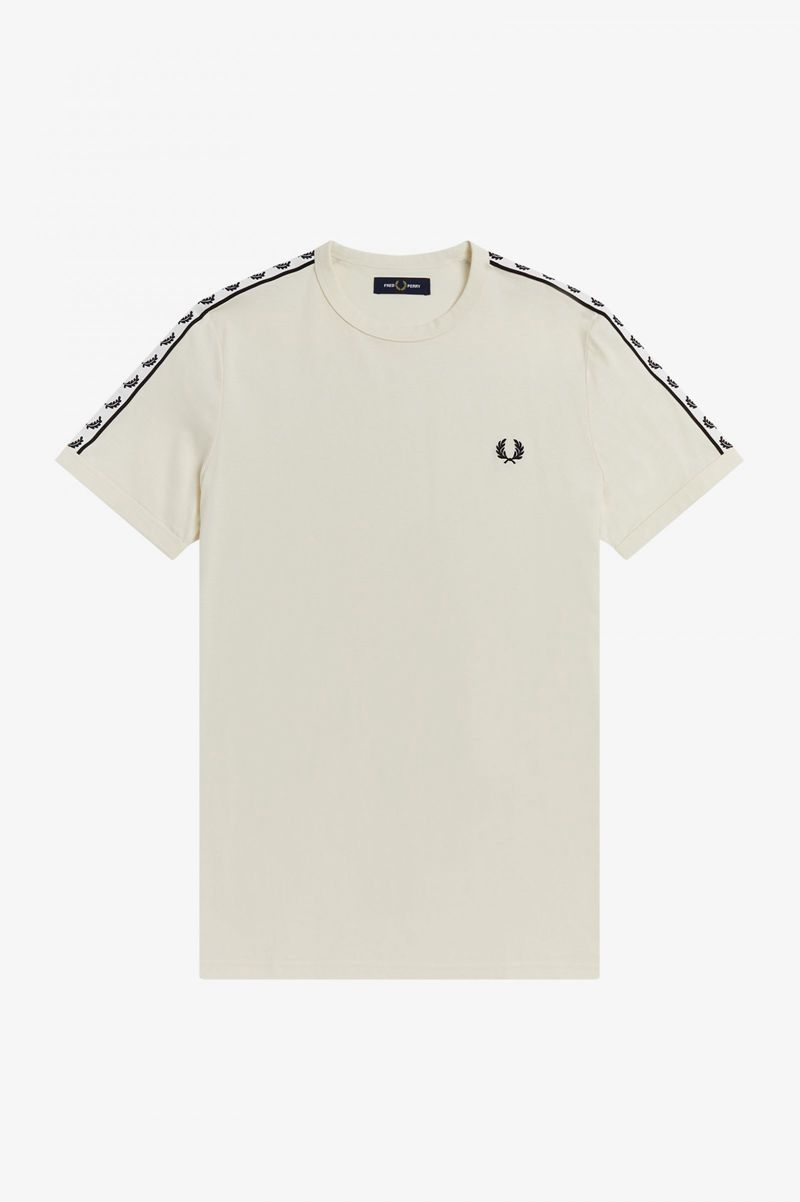 Men's Fred Perry Taped Ringer T-Shirts White | 7028154-GQ