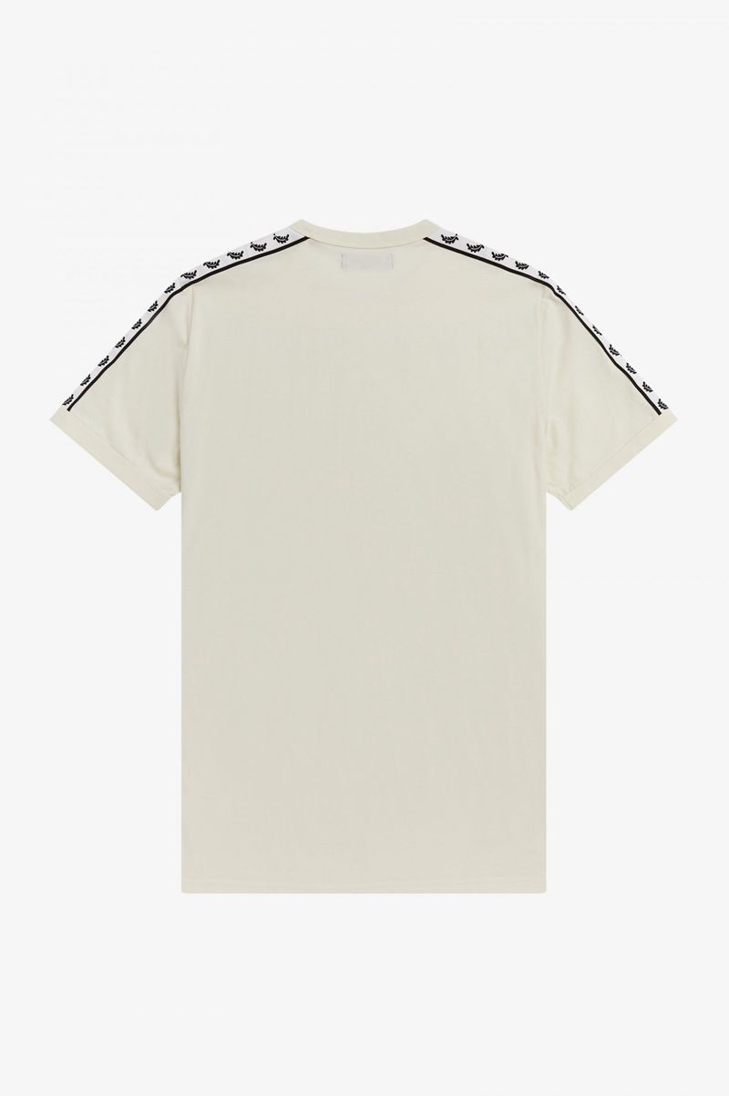 Men's Fred Perry Taped Ringer T-Shirts White | 7028154-GQ