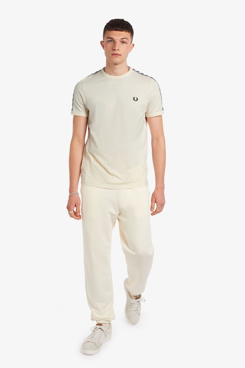 Men's Fred Perry Taped Ringer T-Shirts White | 7028154-GQ