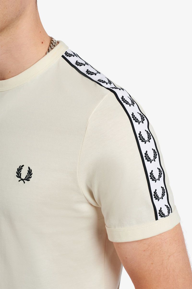 Men's Fred Perry Taped Ringer T-Shirts White | 7028154-GQ