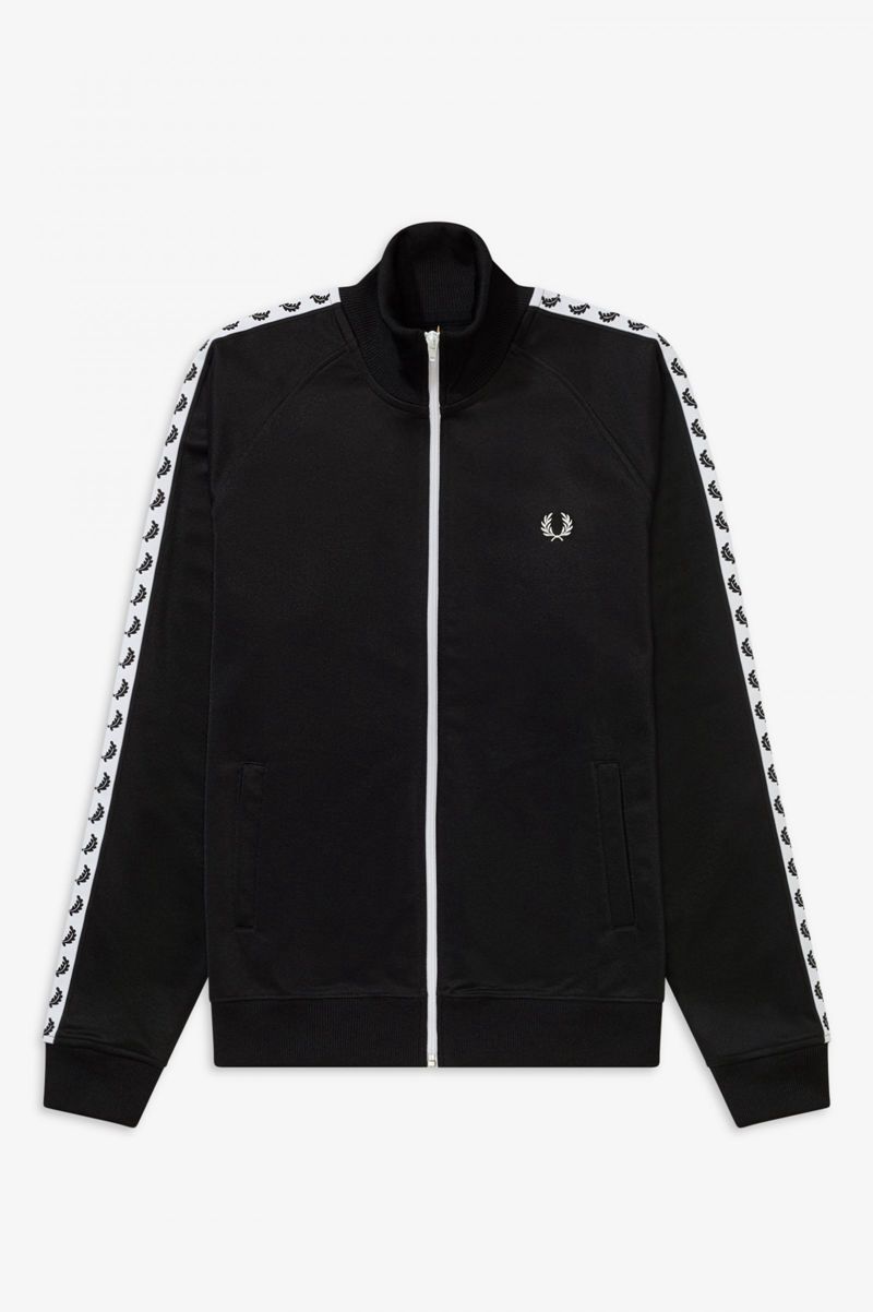 Men's Fred Perry Taped Track Jackets Black | 5093674-CG