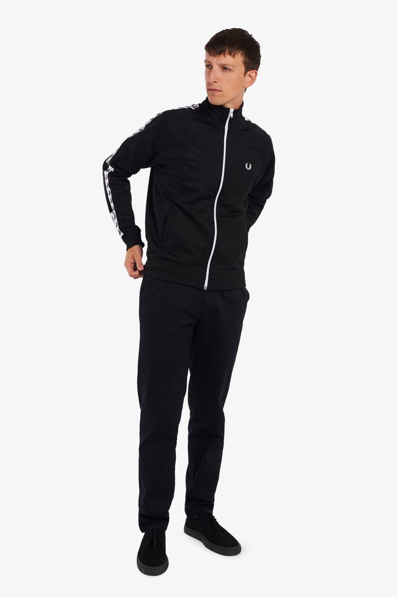 Men's Fred Perry Taped Track Jackets Black | 5093674-CG