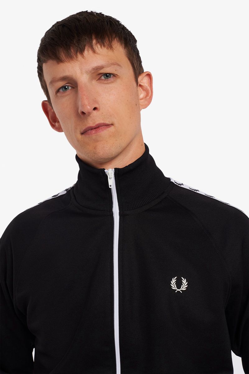 Men's Fred Perry Taped Track Jackets Black | 5093674-CG