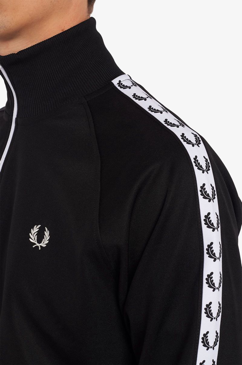 Men's Fred Perry Taped Track Jackets Black | 5093674-CG