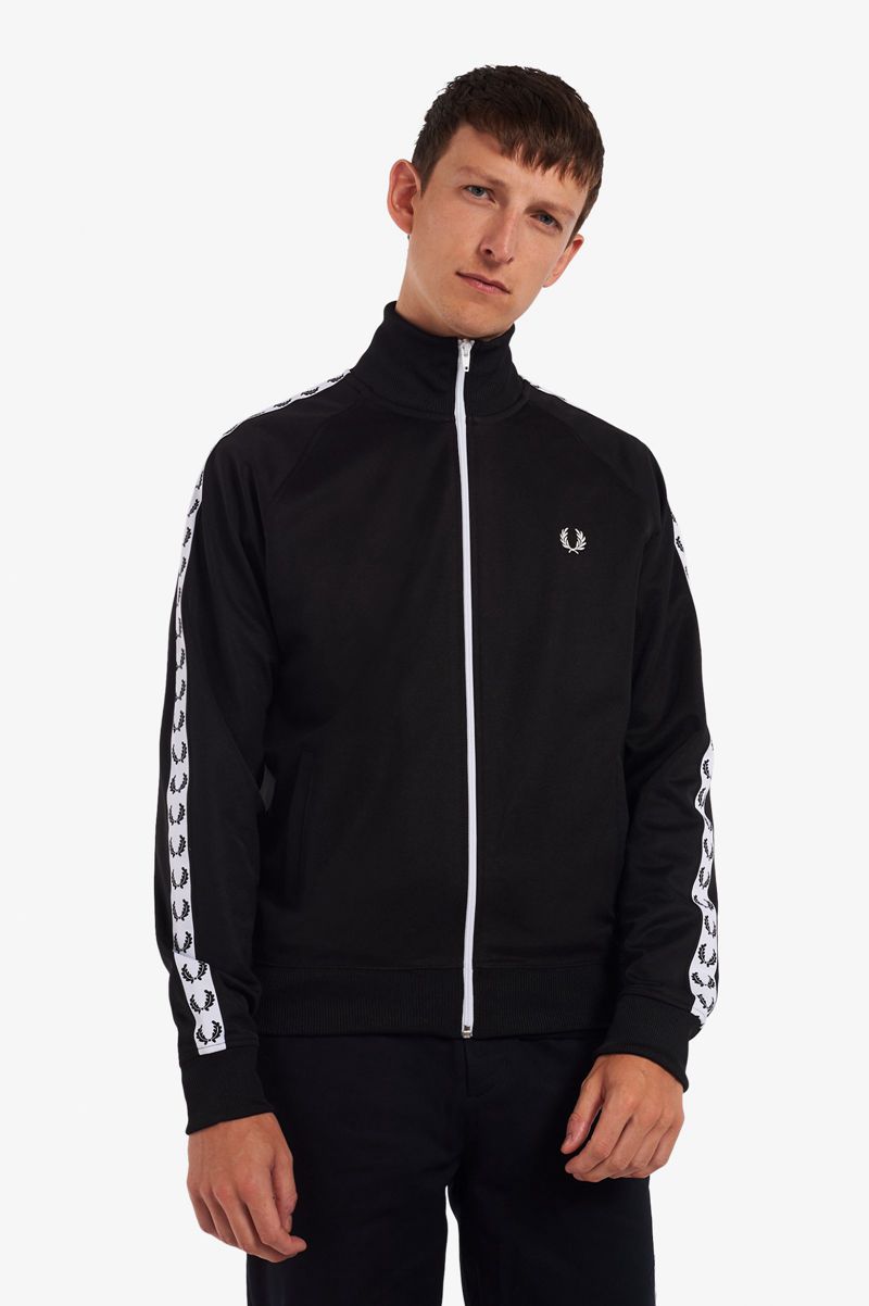 Men\'s Fred Perry Taped Track Jackets Black | 5093674-CG