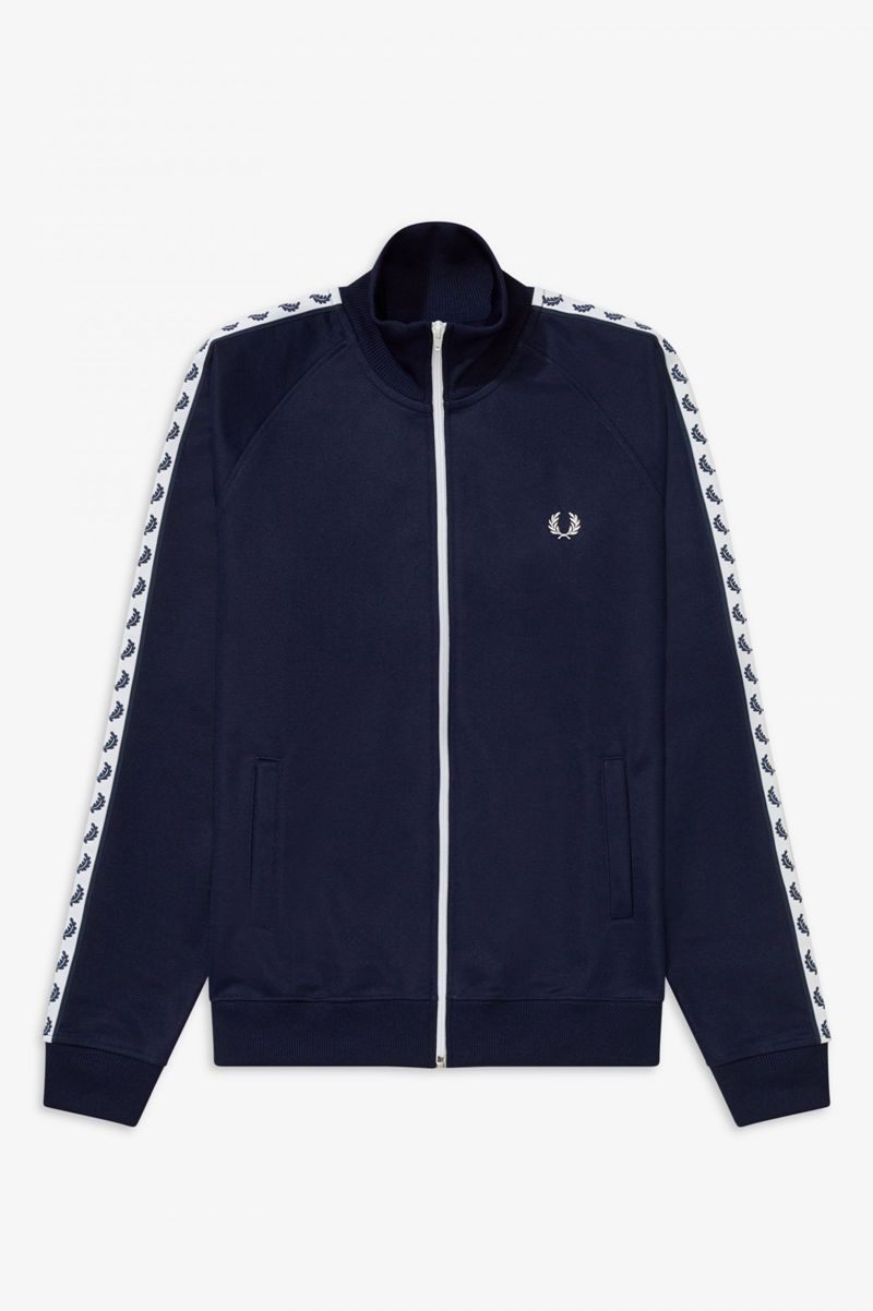 Men's Fred Perry Taped Track Jackets Dark Grey Blue | 1793452-JG