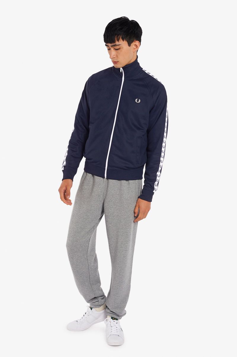 Men's Fred Perry Taped Track Jackets Dark Grey Blue | 1793452-JG