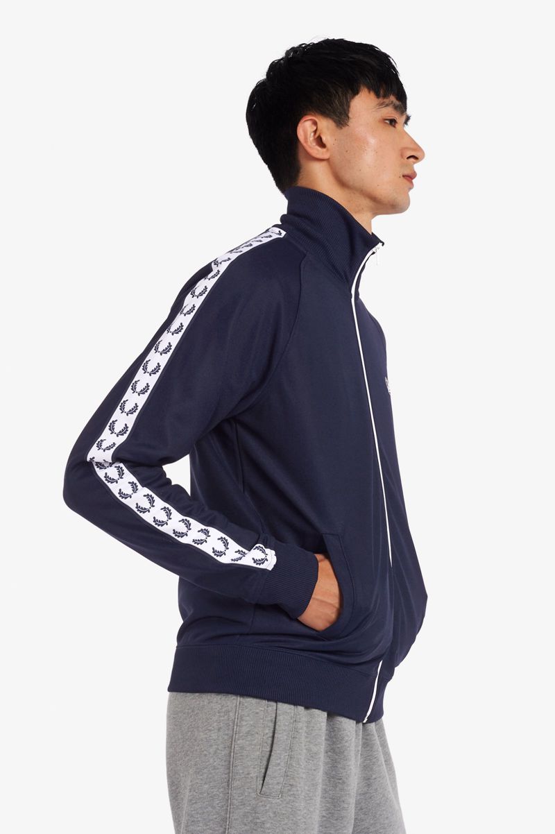 Men's Fred Perry Taped Track Jackets Dark Grey Blue | 1793452-JG