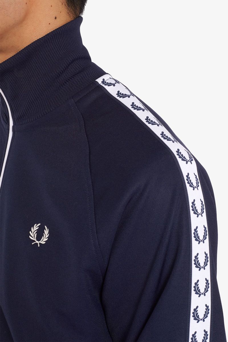 Men's Fred Perry Taped Track Jackets Dark Grey Blue | 1793452-JG