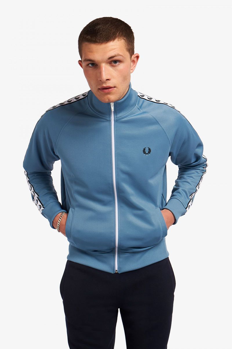 Men's Fred Perry Taped Track Jackets Grey Blue | 7612359-CH