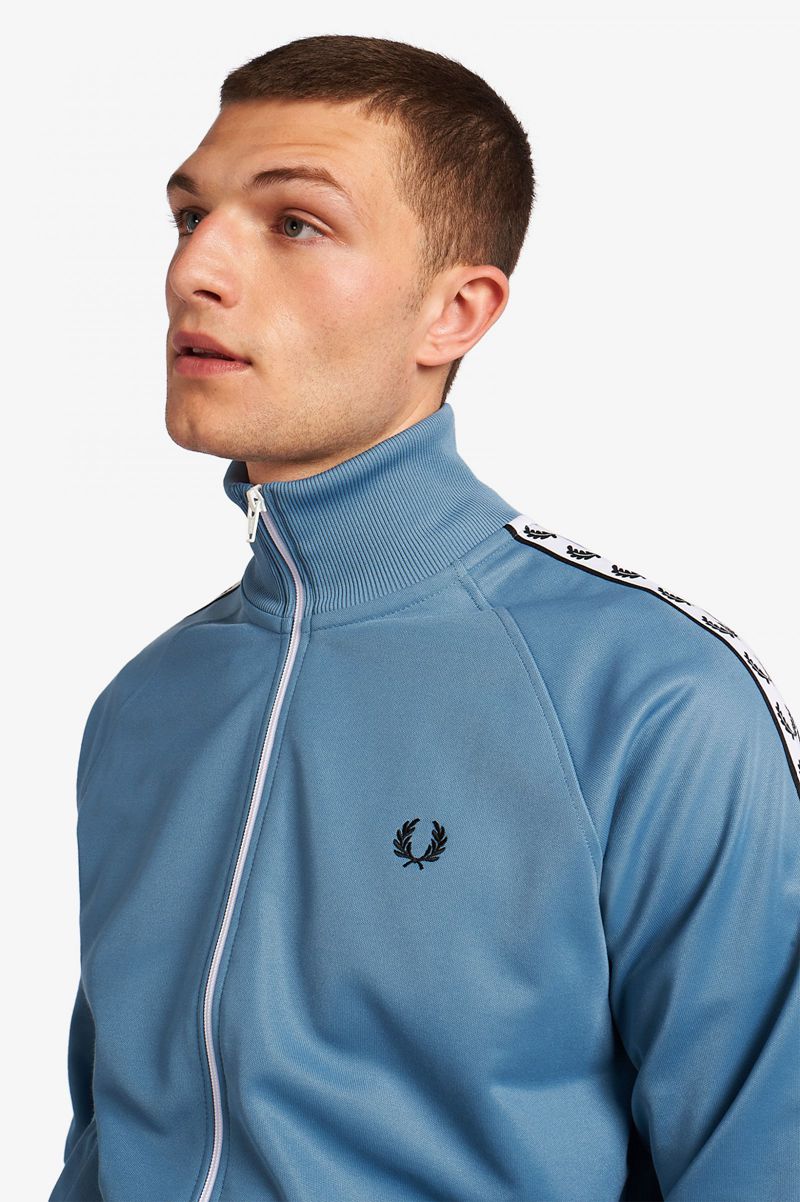 Men's Fred Perry Taped Track Jackets Grey Blue | 7612359-CH