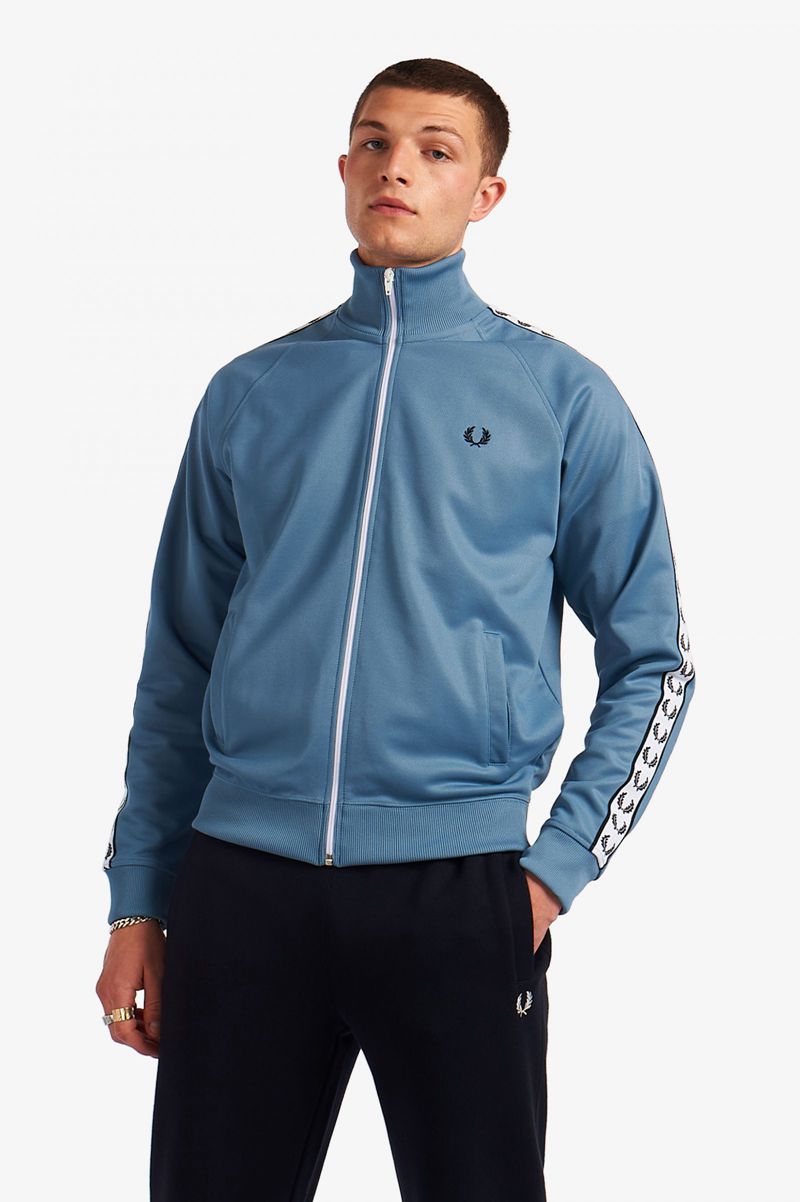 Men's Fred Perry Taped Track Jackets Grey Blue | 7612359-CH