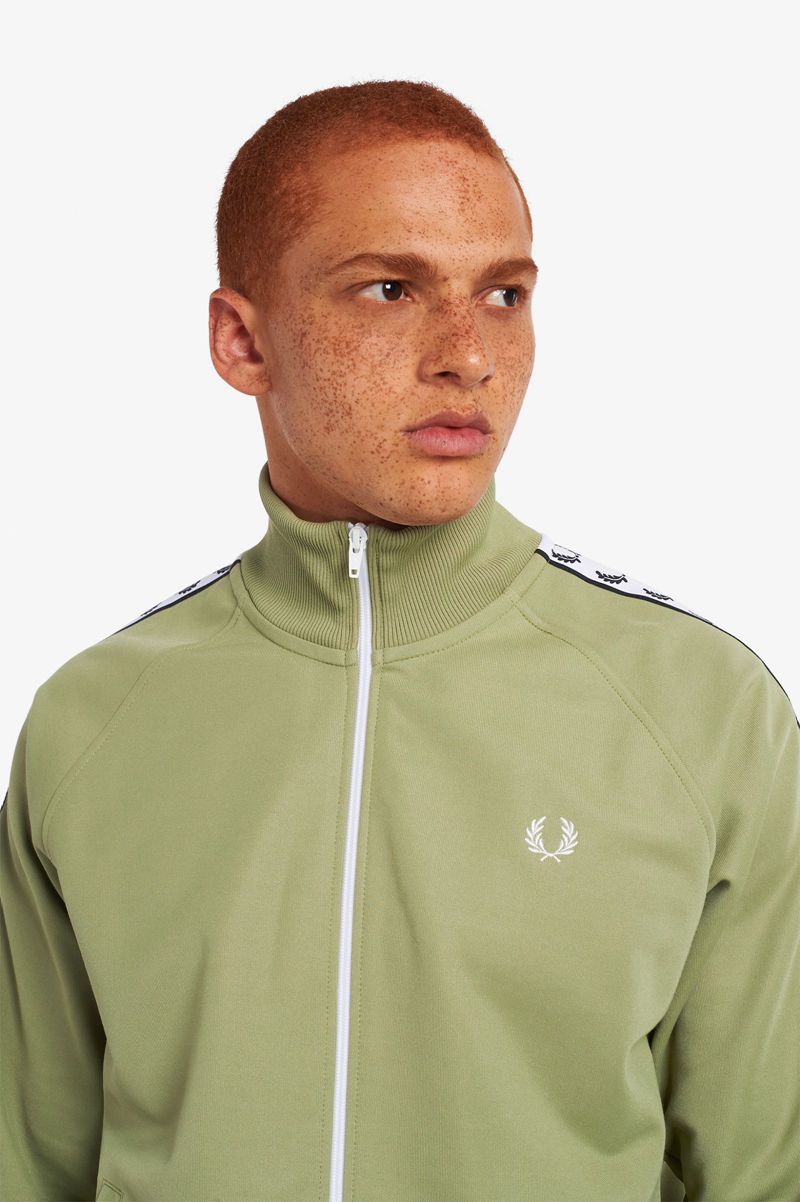 Men's Fred Perry Taped Track Jackets Olive Green | 8639521-DV