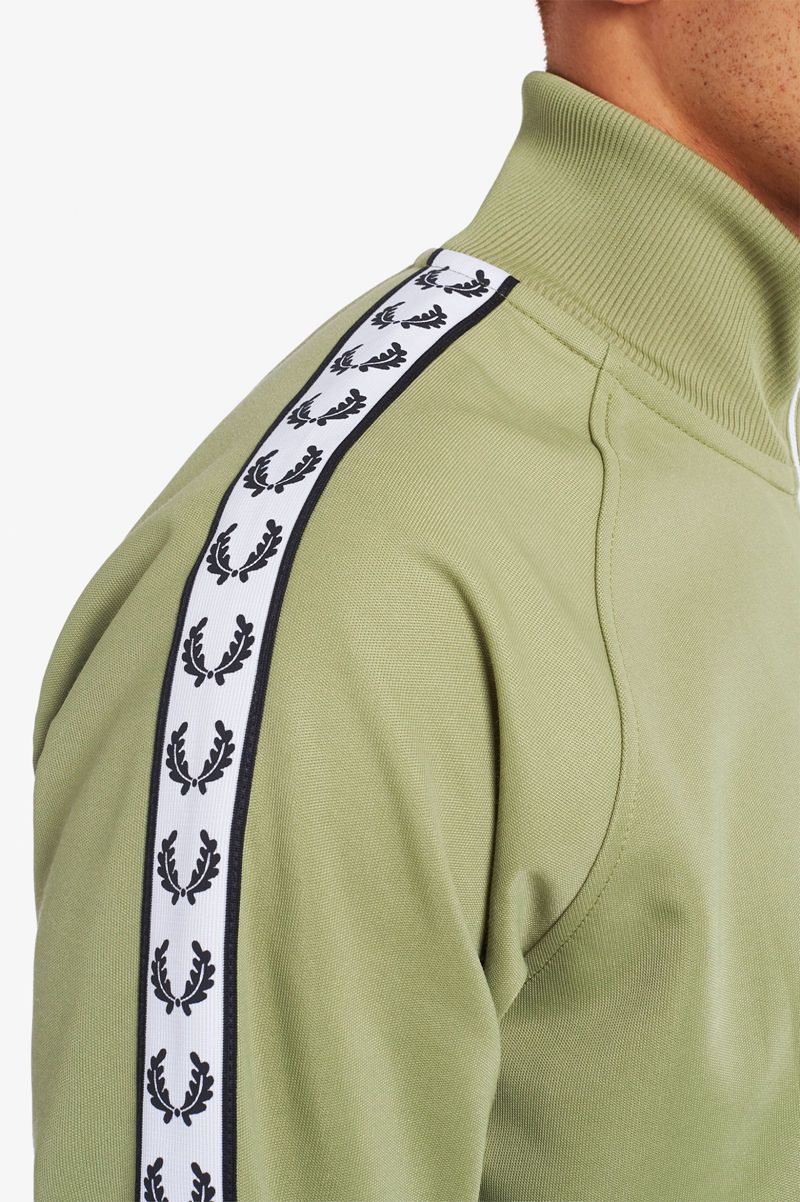 Men's Fred Perry Taped Track Jackets Olive Green | 8639521-DV