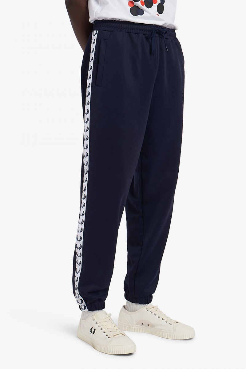 Men\'s Fred Perry Taped Track Pants Dark Grey Blue | 5079834-KM