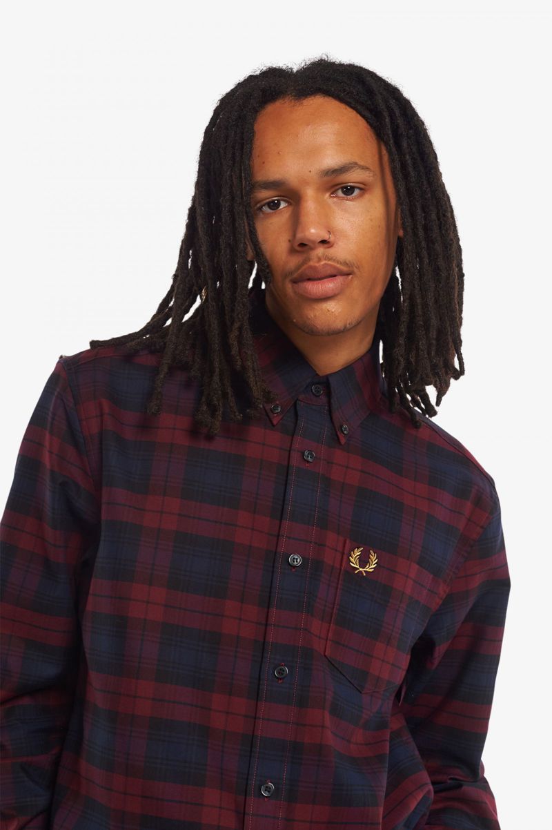 Men's Fred Perry Tartan Twill Shirts Red | 2571836-TA