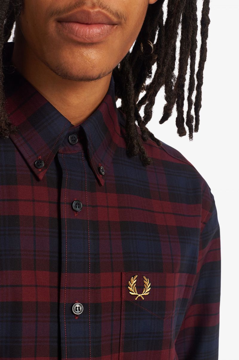 Men's Fred Perry Tartan Twill Shirts Red | 2571836-TA