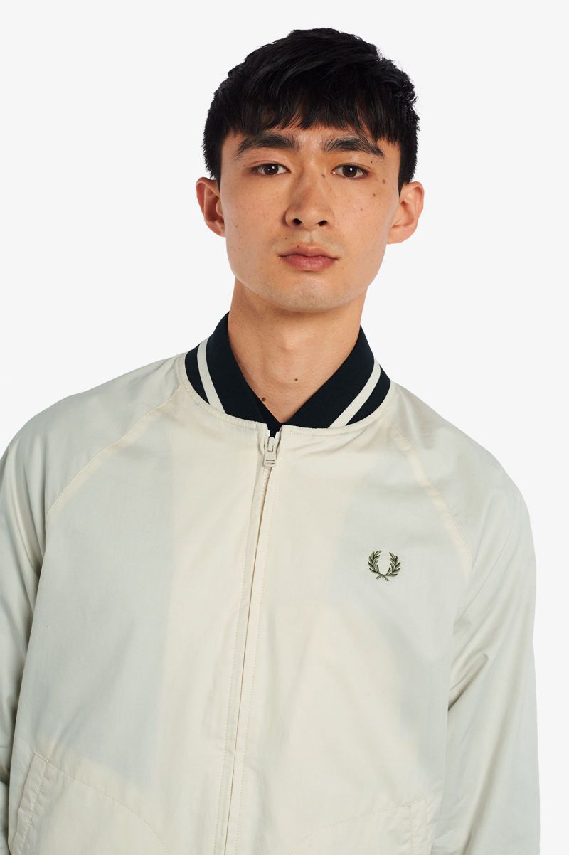 Men's Fred Perry Tennis Bomber Jackets White | 8942631-FL